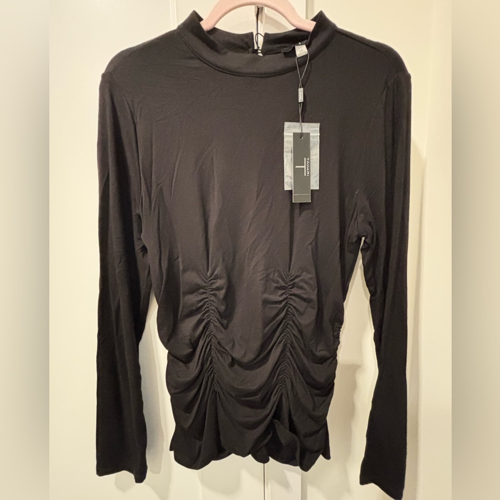 Tahari Black Ruched Long Sleeve Top